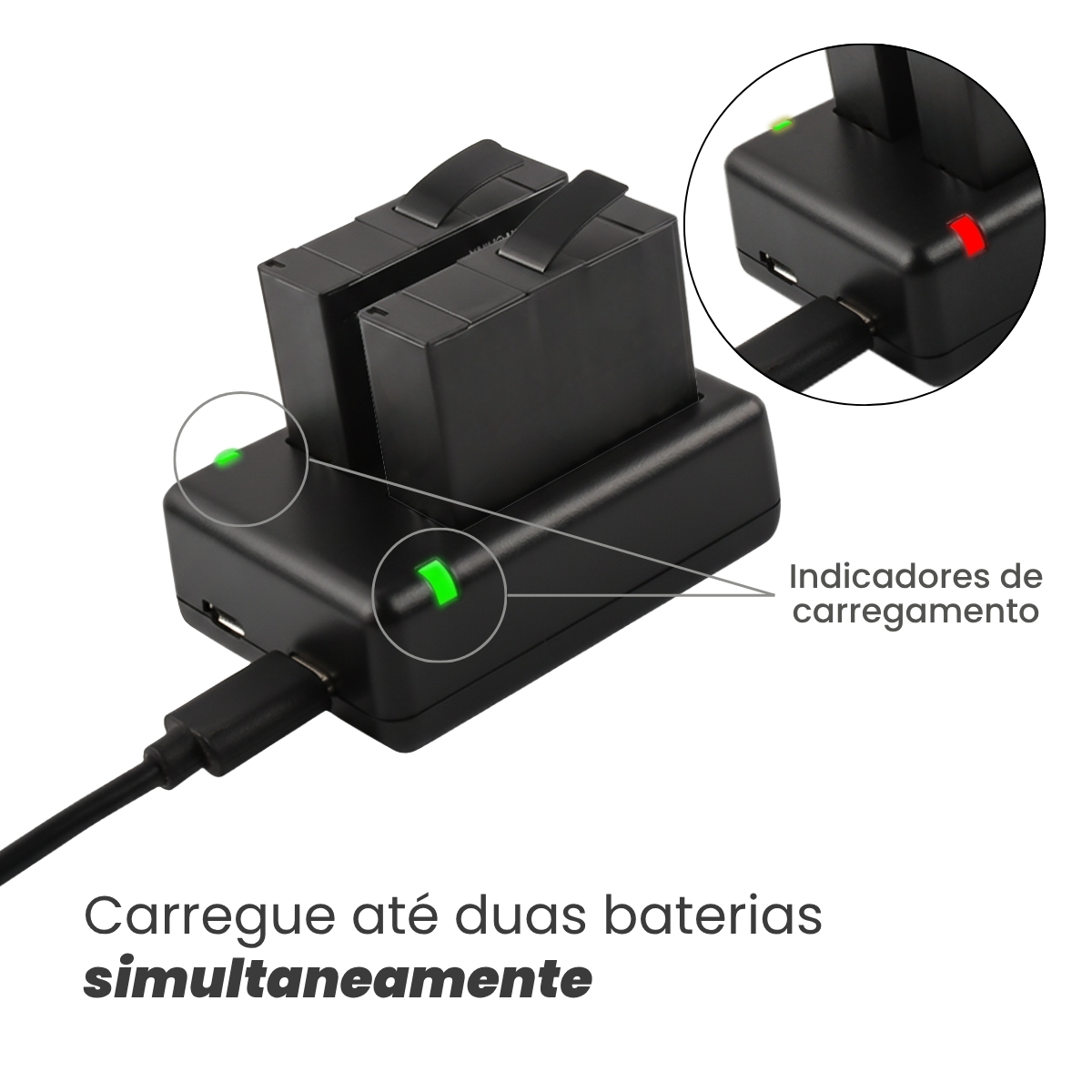 Kit Carregador Duplo e 2 Baterias Para GoPro Enduro HERO13 2 Kit Carregador Duplo e 2 Baterias Para GoPro Enduro HERO13 - Imagem 2