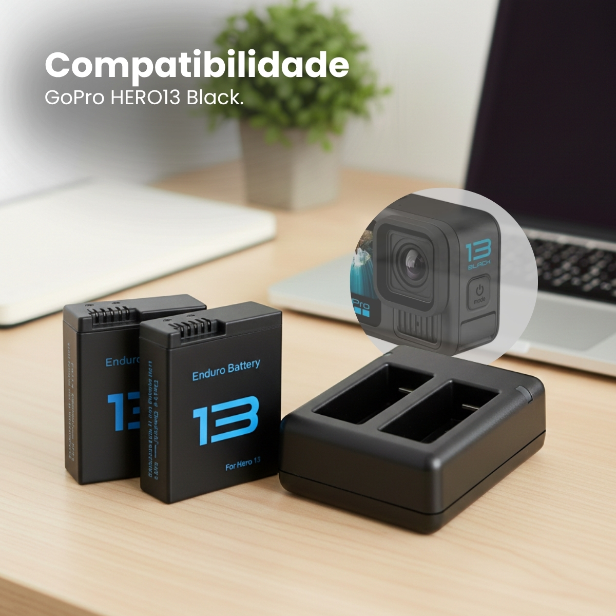 Kit Carregador Duplo e 2 Baterias Para GoPro Enduro HERO13 5 Kit Carregador Duplo e 2 Baterias Para GoPro Enduro HERO13 - Imagem 5