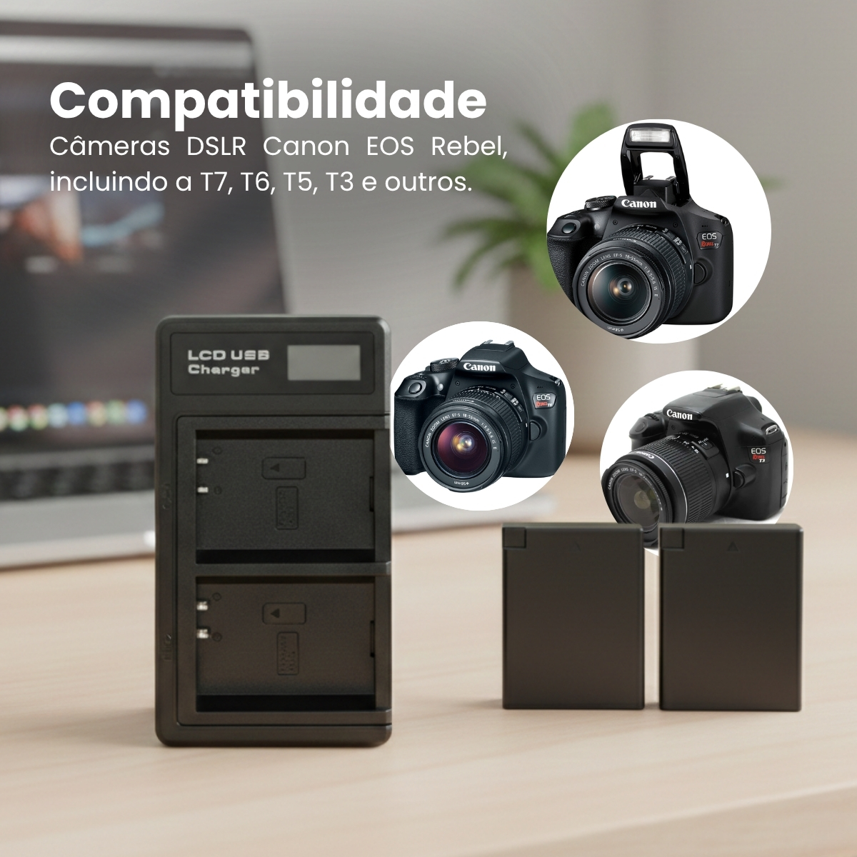 Kit Carregador Duplo e 2 Baterias LP-E10 para Canon EOS 5 Kit Carregador Duplo e 2 Baterias LP-E10 para Canon EOS - Imagem 5