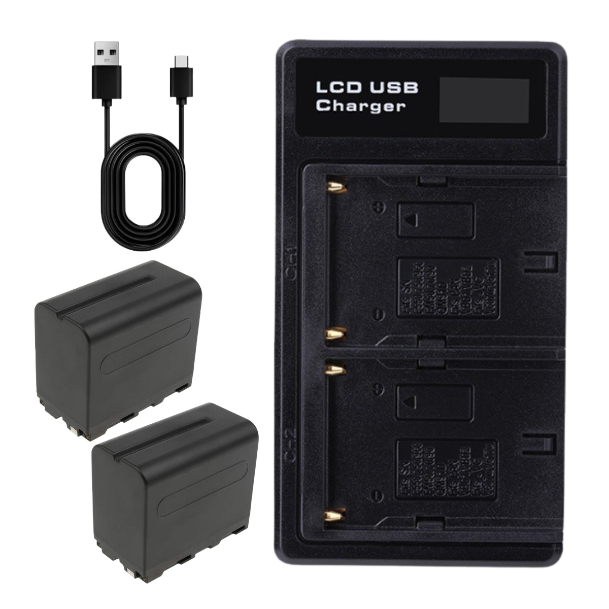 Kit Carregador e 2 Baterias NP-F970 P/ Câmera Sony e Led 1 Kit Carregador e 2 Baterias NP-F970 P/ Câmera Sony e Led