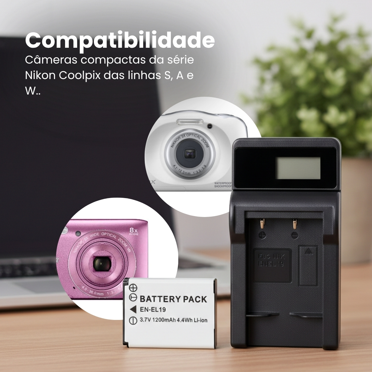 Kit Carregador Duplo e 1 Bateria EN-EL19 para Câmeras Nikon 2 Kit Carregador Duplo e 1 Bateria EN-EL19 para Câmeras Nikon - Imagem 2