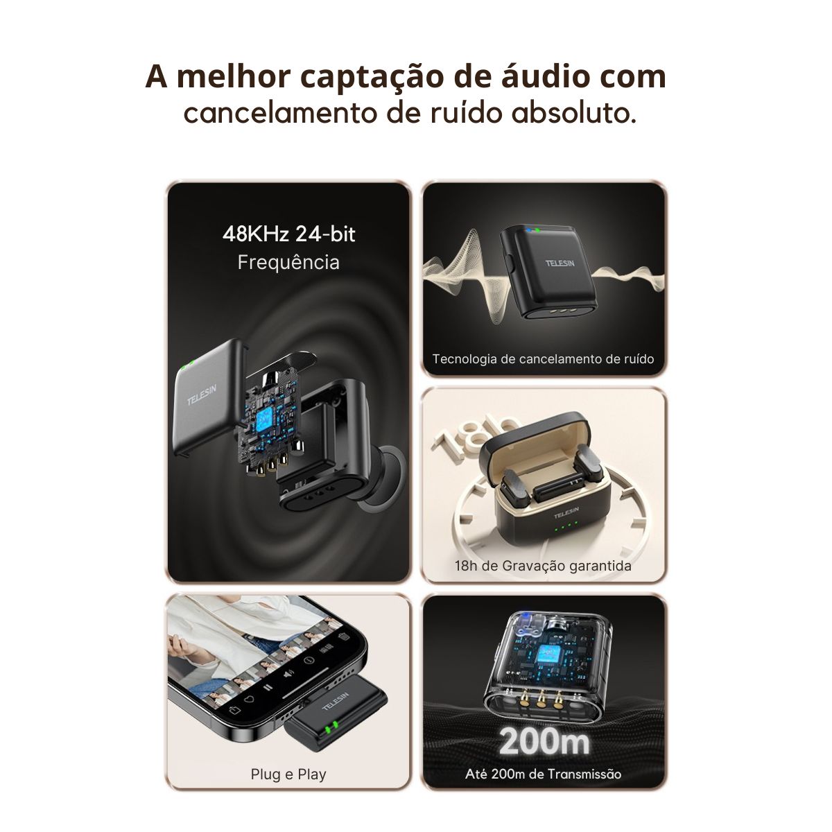 Sistema de Microfone Duplo sem Fio USB‑C Combo Telesin 6 Sistema de Microfone Duplo sem Fio USB‑C Combo Telesin - Imagem 6