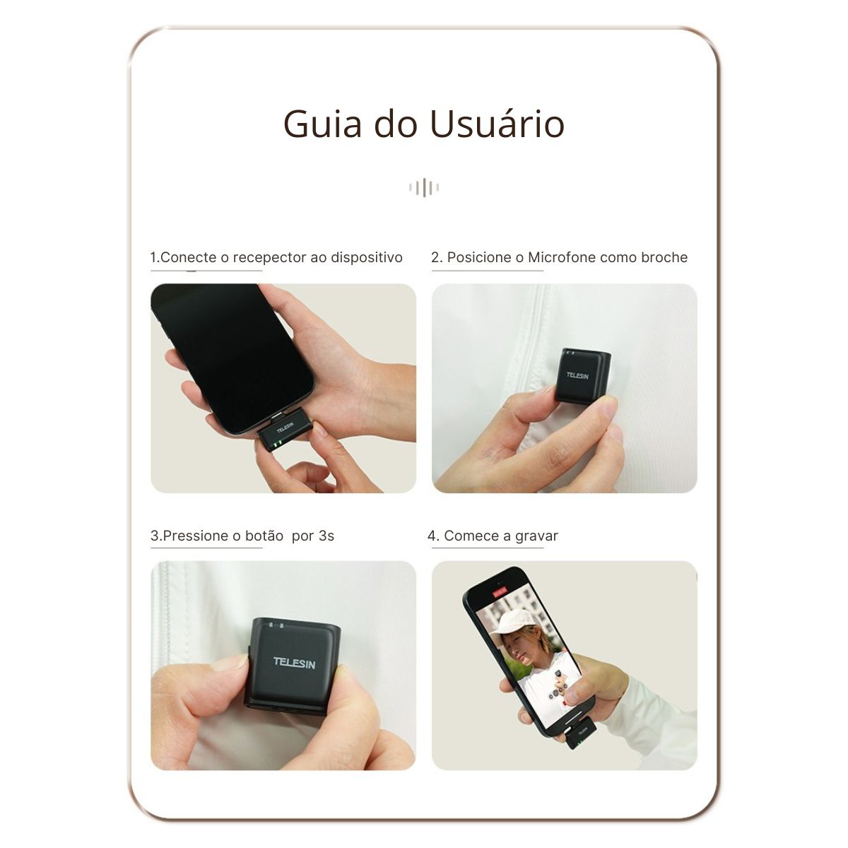 Sistema de Microfone Duplo sem Fio USB‑C Combo Telesin 3 Sistema de Microfone Duplo sem Fio USB‑C Combo Telesin - Imagem 3